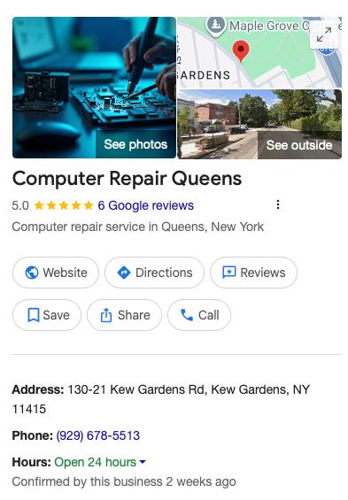 Computer Repair Queens Google Profile
